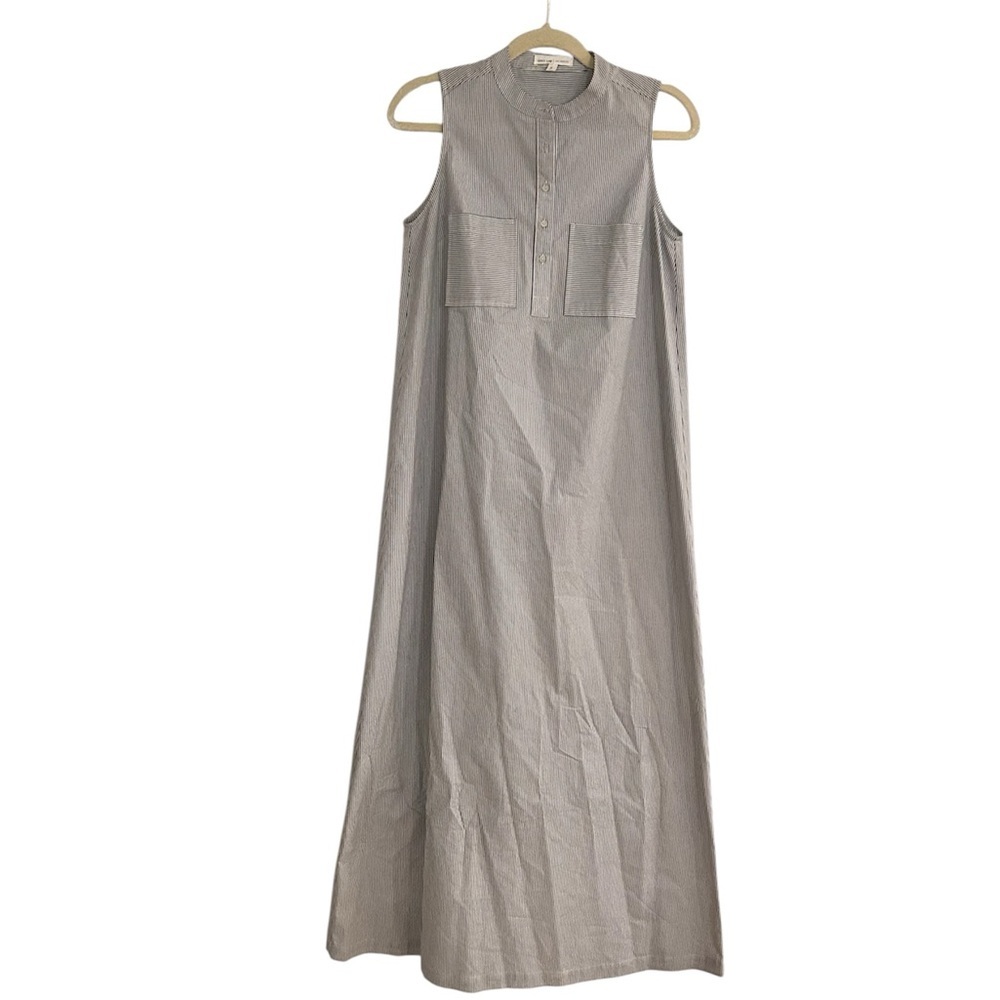Grey Lab Anthropologie White Blue Pinstripe Sleeveless Maxi Dress Size Small